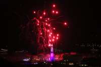 Warnemünde Leuchtturm in Flammen